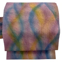 【美品】 名古屋帯 秀品 幾何学 薄紫 正絹 【中古】