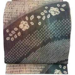 【美品】 袋帯 名品 証紙 大島紬 草花 絞り 金彩 青紫 お太鼓柄 正絹 【中古】