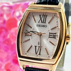 【稼働】 セイコー ルキア 1B22-0AP0 ソーラー電波 トノー型 ピンクゴールド ローマン 革ベルト レディース SEIKO LUKIA 腕時計 デイト 日本製