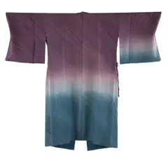 道中着 身丈121cm 裄丈71.5cm L 和装コート 落款 斜縞 格子 ぼかし 紫 正絹 名品 【中古】