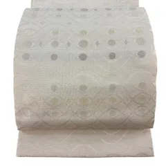 袋帯 名品 夏帯 絽 よろけ縞 幾何学 銀糸 箔 薄オレンジ 六通 正絹 【中古】