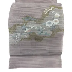 【美品】 名古屋帯 秀品 夏帯 絽 八寸名古屋帯 トンネル仕立て 秋草 霞 箔 薄紫 正絹 【中古】