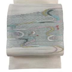 名古屋帯 秀品 夏帯 絽 流水 よろけ縞 金銀糸 クリーム 正絹 【中古】