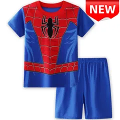 ⭐新品⭐キッズパジャマ 半袖 スパイダーマン風 コスチューム デザイン 男の子 上下セット100 110 120 130cm 夏用 子供服 ルームウェア 寝間着 かっこいい ヒーロー柄 キャラクター 綿 通気性 部屋着 プレゼント 贈り物 七五三お祝い 誕生日