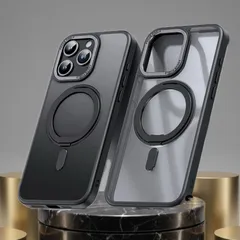 iPhone 16  ケース MagSafe対応 360°リング 耐衝撃 クリア ブラックスモーク スマホケース