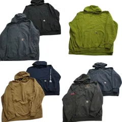 古着卸 まとめ売り カーハート スウェット 7枚セット (メンズ 2XL /3XL ) フーディー ハーフジップ アームロゴ ブラック 中古 古着 NE0791