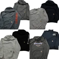 古着卸 まとめ売り カーハート スウェット 8枚セット (メンズ S /M ) フーディー アームロゴ ハーフジップ ブラック 中古 古着 NE0805