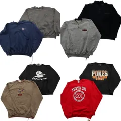 古着卸 まとめ売り カラー スウェット 8枚セット (メンズ XL ) ワンポイント カレッジ風 英文字プリント ポロスウェット 中古 古着 NE0916