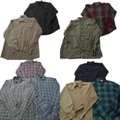 古着卸 まとめ売り チェック柄 長袖シャツ 10枚セット (メンズ L ) ボタンダウン マルチカラー 中古 古着 NE1003