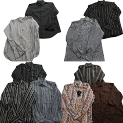 古着卸 まとめ売り ストライプ柄 長袖シャツ 10枚セット (メンズ M ) ノーカラー デッドストック ボタンダウン 中古 古着 NE1042