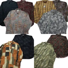 古着卸 まとめ売り 総柄 長袖シャツ 10枚セット (メンズ XL ) ボタンダウン ラウンドカット デッドストック 中古 古着 NE1072