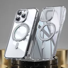 iPhone 15 Pro ケース MagSafe対応 360°リング 耐衝撃 クリアシルバー スマホケース
