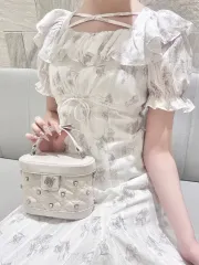 スナ系 evelyn バスト リボン 花柄 ピンク ONE PIECE