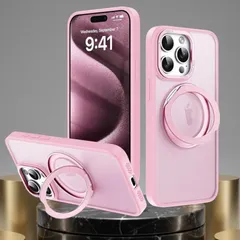 iPhone 16 ケース MagSafe対応 360°リング 耐衝撃 ピンク スマホケース