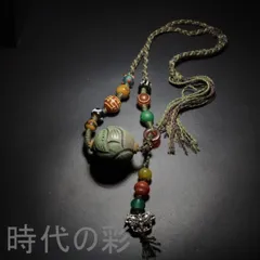 『老瑪瑙 天珠 ネックレス』中国古美術 古色 風化紋様 チベット 唐物 骨董 古玩 蔵出し 逸品装身具 R08031610