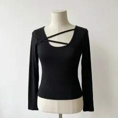 ブラック ストラップ 長袖 Tシャツ / スリムフィット デイリー Tシャツ