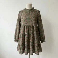 フラワー パフ ミニ ONE PIECE / 長袖 デートコーデ ONE PIECE