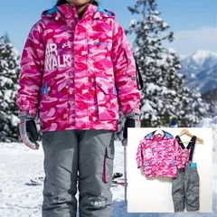 雪遊びに！【AIRWALK】エアウォーク  スキー スノボ スノーボード スノーウェア 上下 セットアップ ジャケット ブルゾン パンツ ズボン 中綿 カモフラ ピンク グレー 灰色 キッズ 子供用 サイズ100cm /M43581jQ