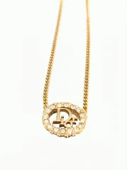 Christian Dior ディオール CDロゴ ラインストーン サークル ネックレス ゴールド　ビンテージChristian Dior CD Logo Necklace Gold Rhinestone Vintage Authentic