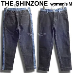 THE SHINZONE　シンゾーン　センタープレス バイカラーデニム　W70cm / Sz.36 / M　ストレッチ　ボーイズスリム　ブラック × インディゴ　日本製　レディース