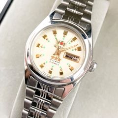ORIENT 오리엔트 크리스탈 쓰리 스타 NQ1X-Q0 CA 자동 감기 21 돌 실버 상자 포함 추가 프레임 포함 동작 확인 완료 여성 시계