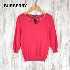 BURBERRY BLUE LABEL バーバリーブルーレーベル ホース ロゴ刺繍 ノバチェック レースアップ 七分丈 ニット セーター ピンク レディース トップス
