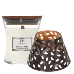 新品 WoodWick ウッドウィック ジャーSシェードセット キャンドル ギフト アロマ (ホワイトティー＆ジャスミン)