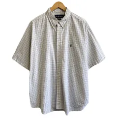 Ralph Lauren ラルフローレン BLAKE ボタンダウンシャツ コットンシャツ チェック柄 半袖シャツ ワンポイントロゴ 刺繍 白×紺×ライトブルー XXLサイズ No.M984