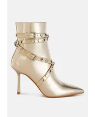 ロンドンラグ レディース シューズ ブーツ・レインブーツ アンクル ブーツ London Rag Jaunts Eyelets Studs Harness Ankle Boots Gold ゴールド
