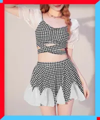 新品 千鳥格子 セパレート水着 レディース夏海 リゾート水着海水浴 ママ水着体型カバー 水着上下セット旅行【送料無料】