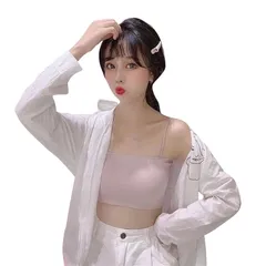 [KEWJYUE] チューブトップ カップ付き キャミソール レディース キャミソール 通気性 伸?性 吸汗速乾 取り外し可能カップ付き カップ付きキャミソール パッド付き インナー 肌優しい 冷感 (Free, ピンク)