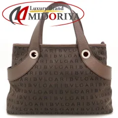 BVLGARI ブルガリ ロゴマニア ハンドバッグ キャンバスxレザー ブラウン レディース/353013【中古】