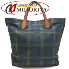 RALPH LAUREN ラルフローレン トートバッグ キャンバスxレザー グリーンチェック ブラウン レディース /253472【中古】