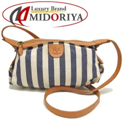 IL BISONTE イルビゾンテ ショルダーバッグ ストライプ キャンバスxレザー ネイビー アイボリー  ブラウン レディース /253554【中古】