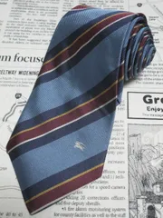 バーバリー Burberry 良品 微光沢 ネクタイ イタリア製 シルク100% 斜めストライプ レジメンタル ロゴマーク柄 ミックス S-005767 ゆうパケット