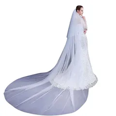 misakinoya ウエディングベール ロングベール 花嫁ベール シンプル ベールダウン 二段ベール コーム付き 3メートル(オフホワイト)