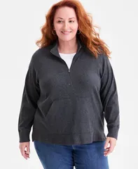 スタイルアンドコー レディース アウター ジャケット・ブルゾン プラスサイズ ニット Style Co Plus Size WaffleKnit HalfZip Top Deep Pewter Heather ヘザー