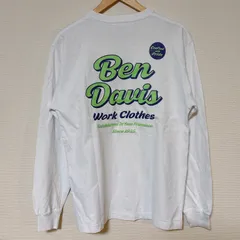 (^w^)b BEN DAVIS ベンデイビス 長袖Tシャツ ロンT バックプリント 刺繍ロゴ ビッグシルエット ワーク アメカジ ストリート 古着 ホワイト 白 カットソー メンズ サイズM OM10798YS