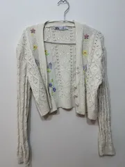 ザラ 花 刺繍 ケーブル ニット カーディガン