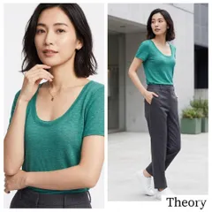 Theory セオリー【S】半袖トップス サマーニット グリーン ロング丈 春夏