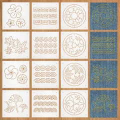 13ｘ13cm 厚さ0.3mm 刺し子ステンシル 刺繍ステンシル フラワー、リーフ、連続模様など12スタイル PET 12枚 描画線テンプレート 刺し子テンプレート BENECREAT 刺繍ツール ハンドキルティング用