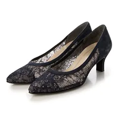 新品 [リズ ラフィーネ] ポインテッドトゥレースパンプス ネイビー 22.5