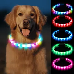 Pateker 光る首輪 犬 視認距離500mで夜間も安心 12つ発光モード 多色発光 ペット LED首輪 USB充電式 サイズ調整可能 装着簡単 柔らかい 軽量 犬 猫 夜散歩ライト 安全対策 小型・中型・大型犬 (ホワイト) 0