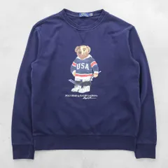 Polo Ralph Lauren ポロベア 前V スウェット トレーナー M ネイビー USA ホッケー コットン クルーネック