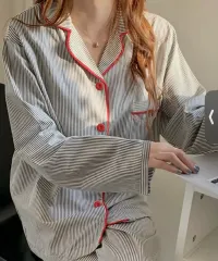 ストライプ パジャマ セット (長袖+半袖)