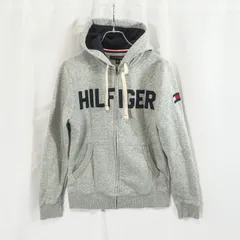 美品 TOMMY HILFIGER トミーヒルフィガー ジップパーカー 裏起毛 刺繍ロゴ グレー XS フード付き フルジップ スウェット パーカー メンズ レディース ユニセックス 灰色 カジュアル アメカジ 定番 人気