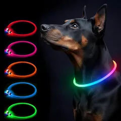 Sazuik 2025新登録 犬用 光る首輪 15つ発光モード 多色発光 USB充電式 サイズ調整可能 電量表示 装着簡単 ペット LED首輪 犬 猫 夜散歩ライト 軽量 安全対策 視認性 小型・中型・ 大型犬 0