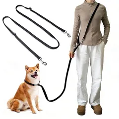 犬 リード 肩掛け ショルダーリード 犬 散? ハンズフリー 中型犬 大型犬 小型犬 頑丈 引っ張り防止 ナイロン製 耐荷重 長さ調整 多機能 訓練 アウトドア 2頭引き可能 3m (幅2cm) 黒 0