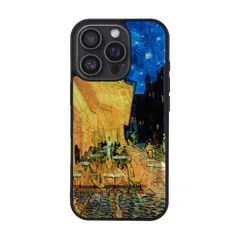 新品 ikins iPhone 16 Pro ケース 天然貝 ゴッホ [ パール 光沢 表面コーティング加工 着脱しやすい ストラップホール付き ワイヤレス充電 ] 名画シリーズ アイフォン 保護カバー 夜のカフェテラス I27078i16PR 【国内正規品】