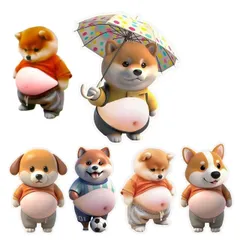 【タイムセール中】6匹柴犬シール  お腹ぷにぷにシール 3Dおなかシール お腹ぷにぷに おなかシール　キャラクターシール 犬マシュマロ触感 癒し スクイーズ マシュマロシール デコレーション ステッカー 可愛い SNS大人気